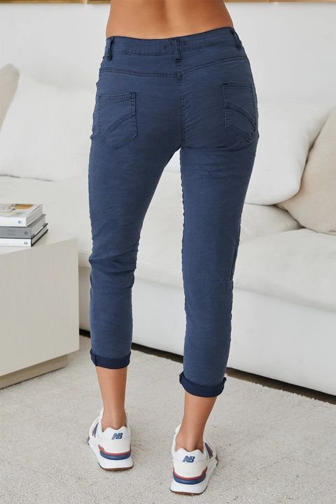 CRINKLE BUTTON FLY JOGGER-NAVY - Kingfisher Road - Online Boutique