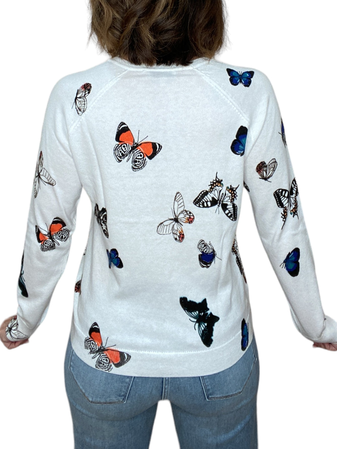 BUTTERFLY CREW SWEATER-WHITE - Kingfisher Road - Online Boutique