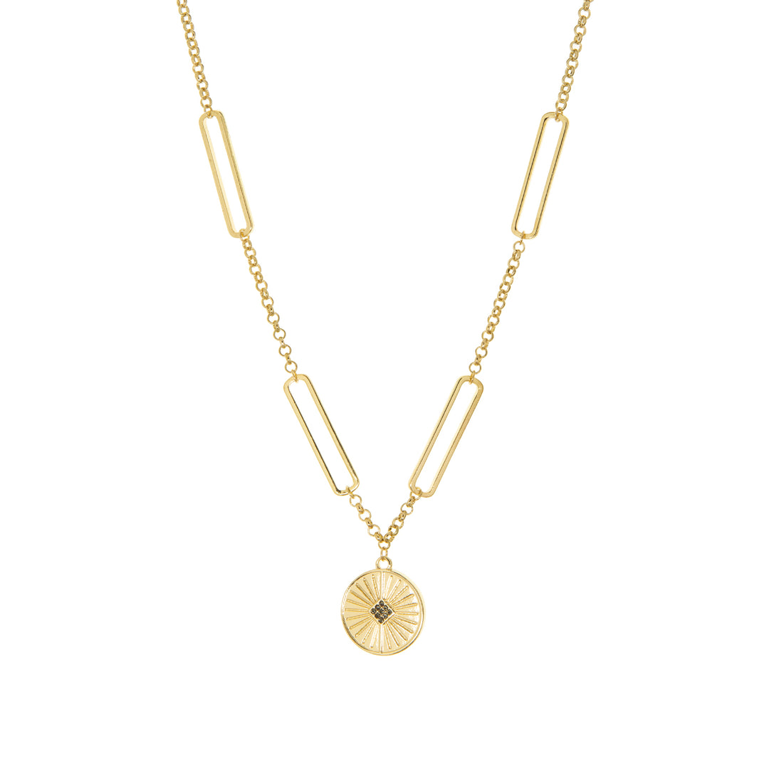 GOLD LINK NECKLACE WITH DISC PENDANT - Kingfisher Road - Online Boutique