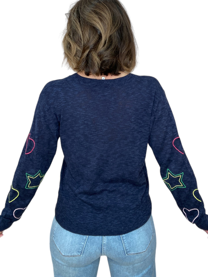 V-NECK STAR SWEATER-NAVY - Kingfisher Road - Online Boutique