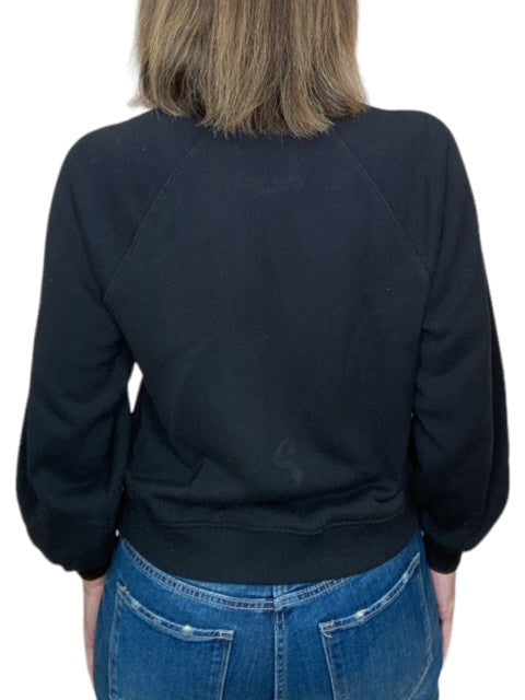 CREW NECK SWEATSHIRT W/ EMBROIDERED SMILEY FACE-BLACK - Kingfisher Road - Online Boutique