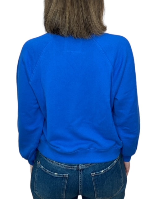 CREW NECK SWEATSHIRT W/ EMBROIDERED SMILEY FACE-ROYAL - Kingfisher Road - Online Boutique