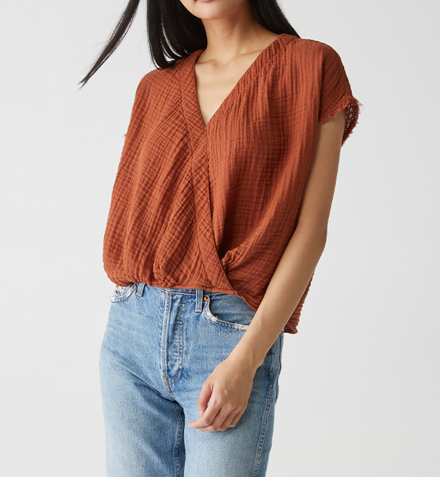 EVIE FAUX WRAP TOP-TOFFEE - Kingfisher Road - Online Boutique