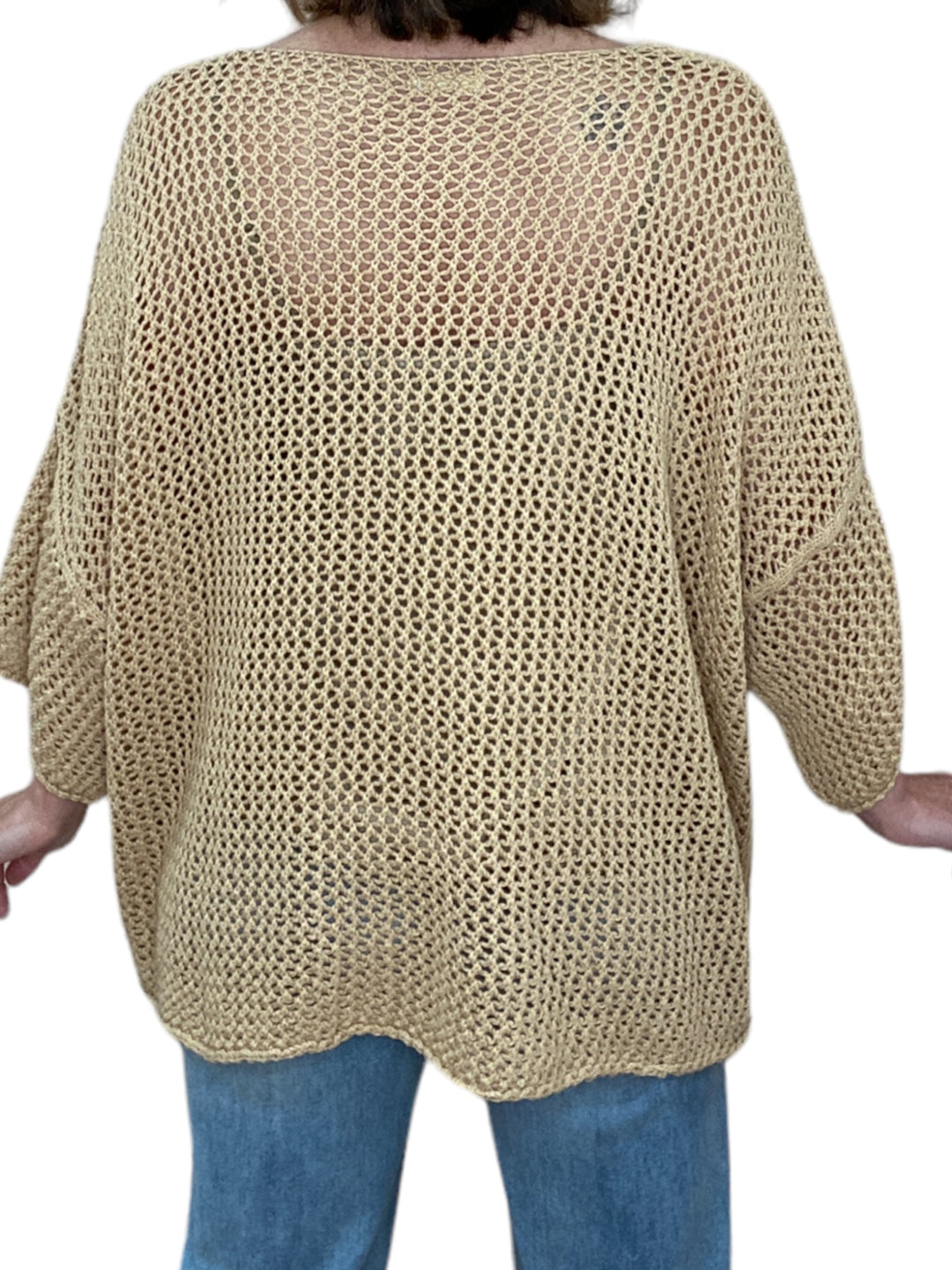 LONG SLEEVE COTTON CROCHET V-NECK TUNIC-CAMEL - Kingfisher Road - Online Boutique