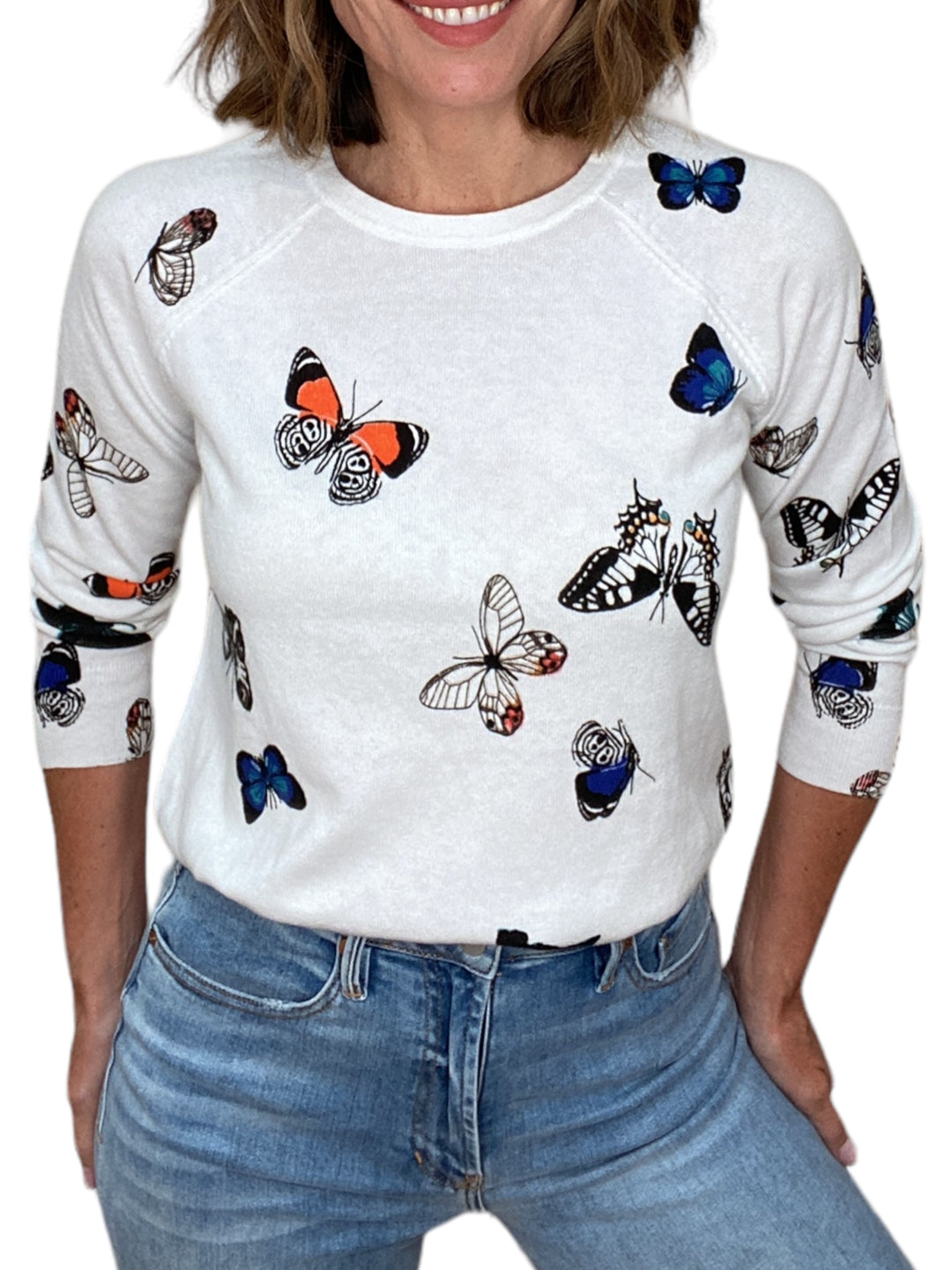 BUTTERFLY CREW SWEATER-WHITE - Kingfisher Road - Online Boutique
