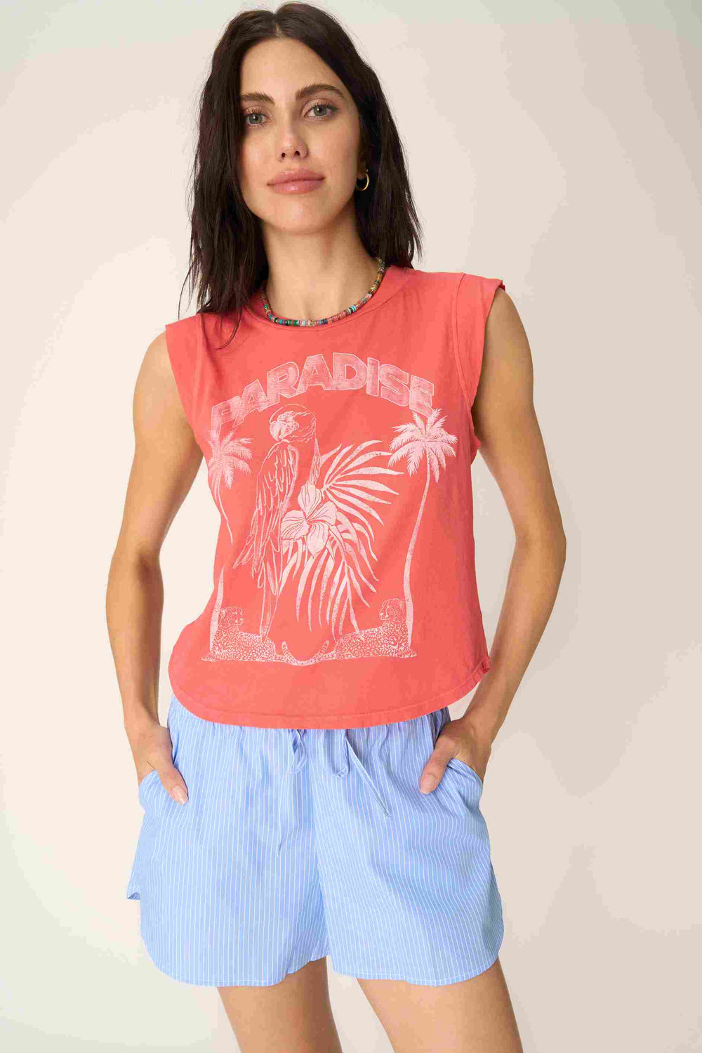 PARADISE MUSCLE TANK-SUNSET CORAL - Kingfisher Road - Online Boutique
