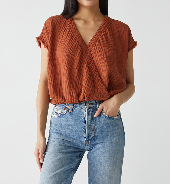 EVIE FAUX WRAP TOP-TOFFEE - Kingfisher Road - Online Boutique
