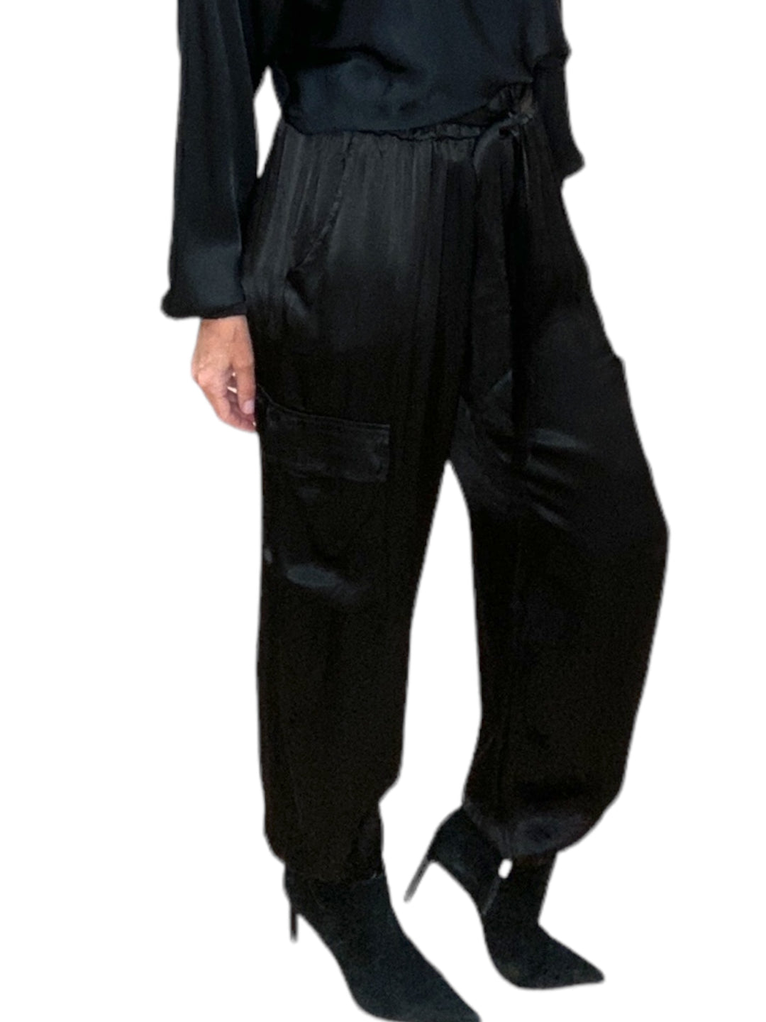 MARIAH SATIN COMBAT PANTS-BLACK - Kingfisher Road - Online Boutique