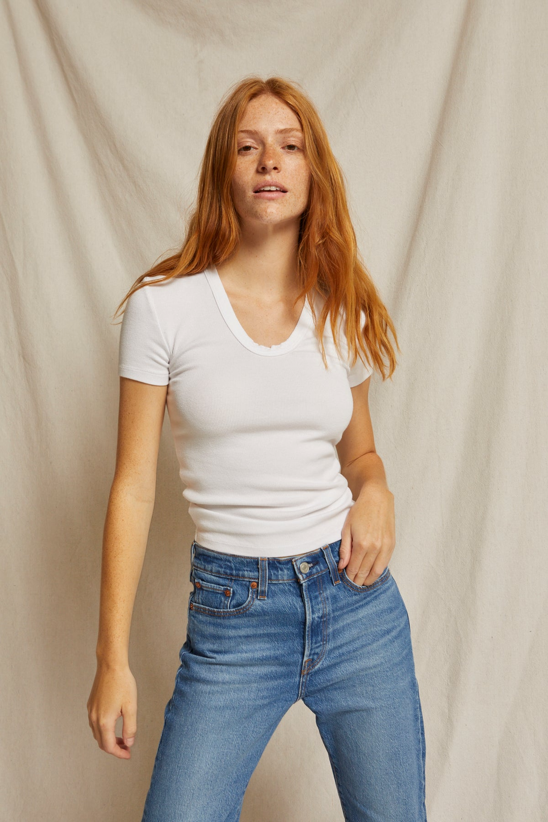 AVRIL RIBBED U-NECK TEE-WHITE - Kingfisher Road - Online Boutique