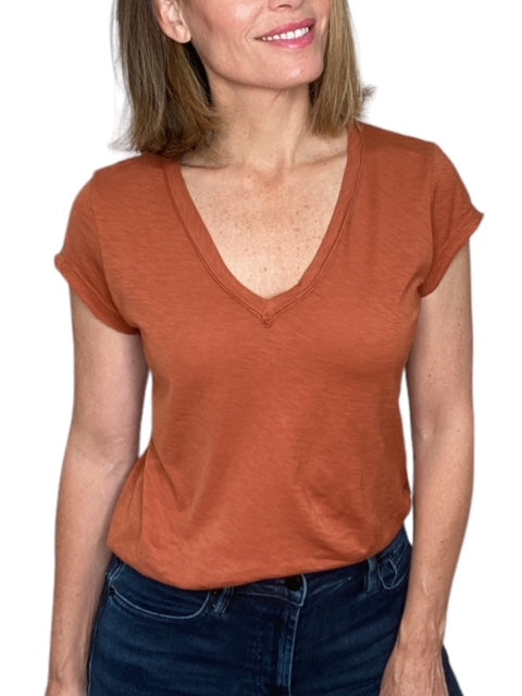 BAXTER V-NECK RAW EDGE TEE-TOFFEE - Kingfisher Road - Online Boutique
