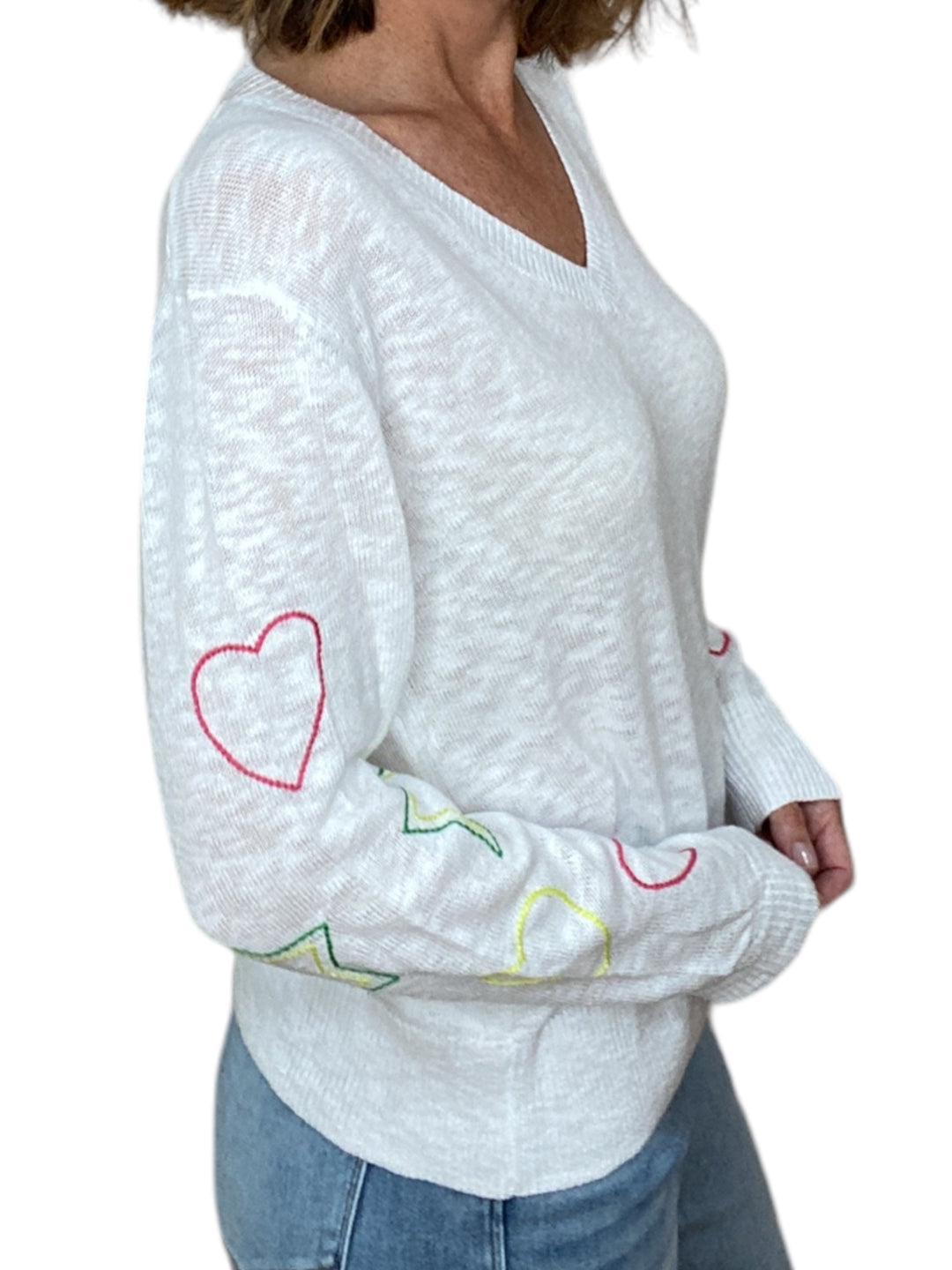 V-NECK STAR SWEATER-WHITE - Kingfisher Road - Online Boutique
