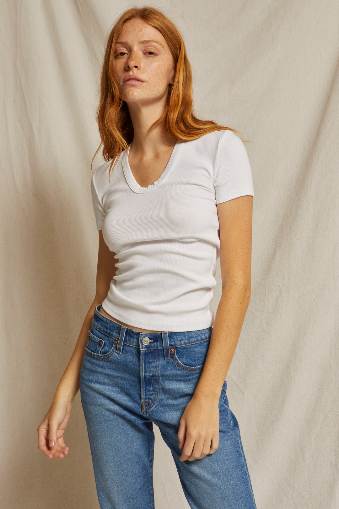 AVRIL RIBBED U-NECK TEE-WHITE - Kingfisher Road - Online Boutique