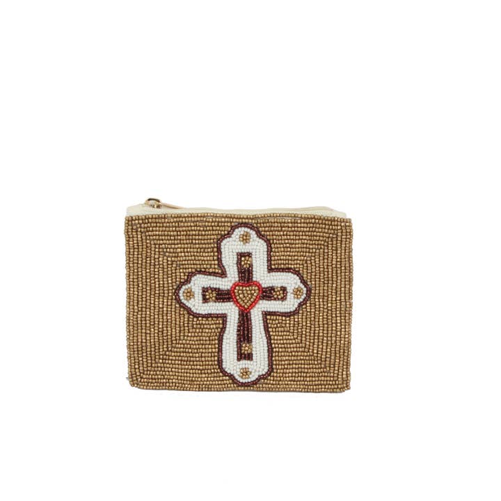 BEADED COIN PURSE-BRONZE CROSS - Kingfisher Road - Online Boutique