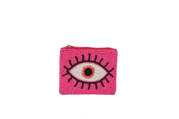 BEADED COIN PURSE-EVIL EYE PINK - Kingfisher Road - Online Boutique