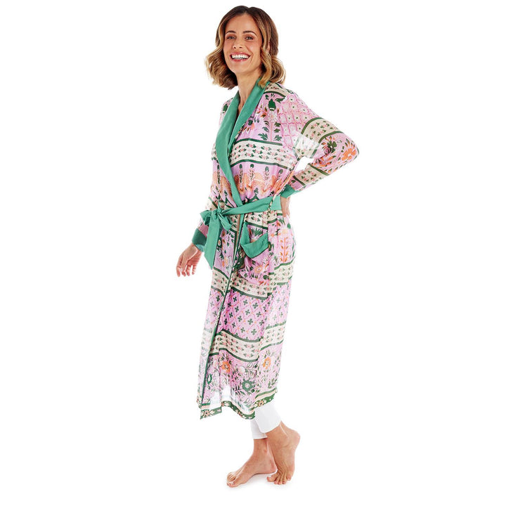 FOLK FLOWERS PINK ROBE GOWN WITH TIE - Kingfisher Road - Online Boutique