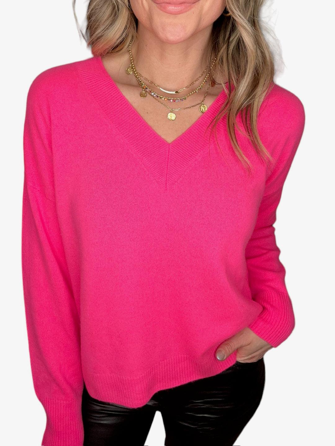 CASHMERE V-NECK SWEATER - DAYGLOW - Kingfisher Road - Online Boutique