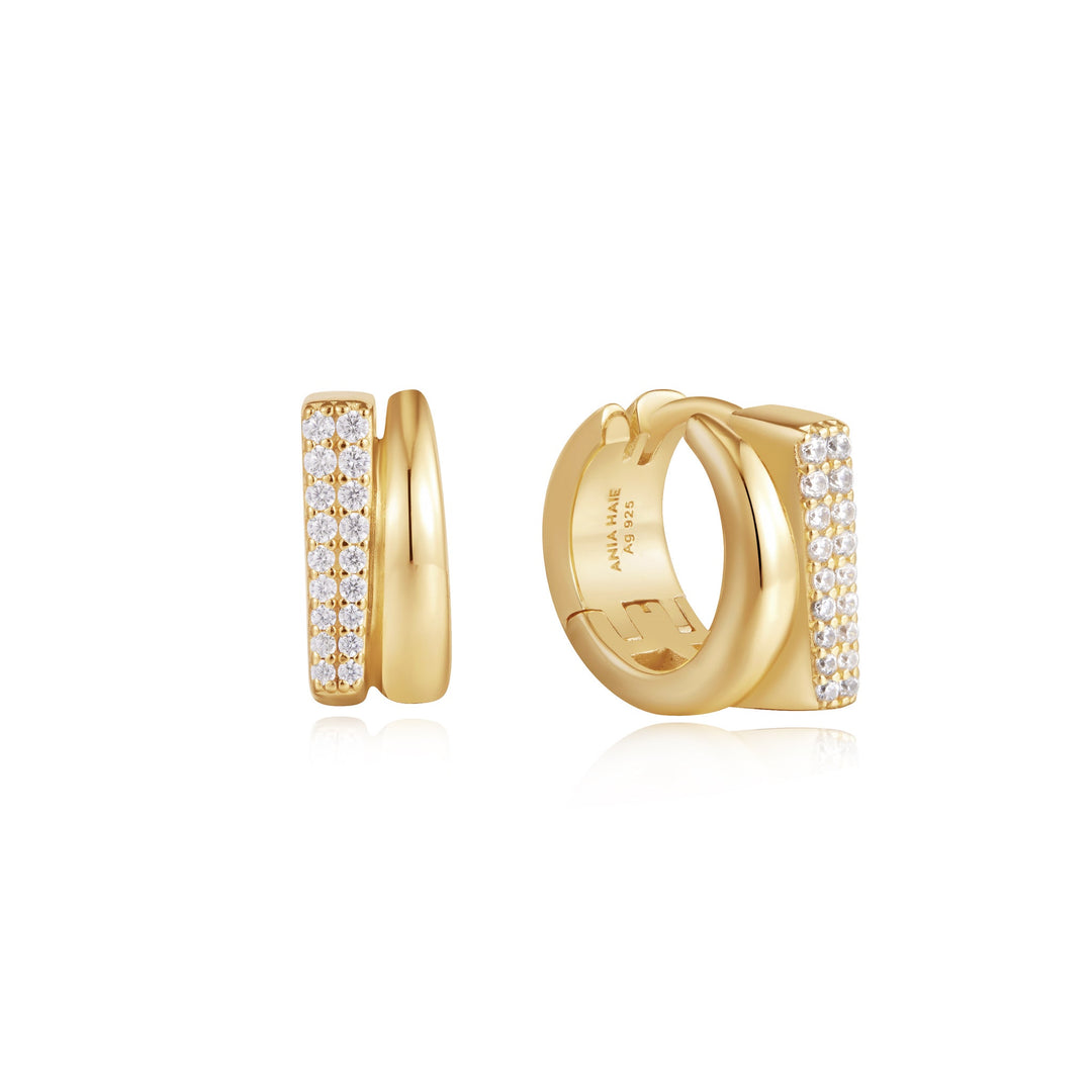 PAVE DOUBLE HUGGIE HOOP EARRINGS-GOLD - Kingfisher Road - Online Boutique