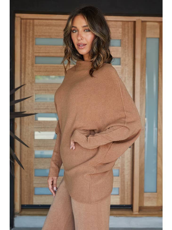 VISCOSE ASYMMETRICAL SWEATER-CAMEL - Kingfisher Road - Online Boutique