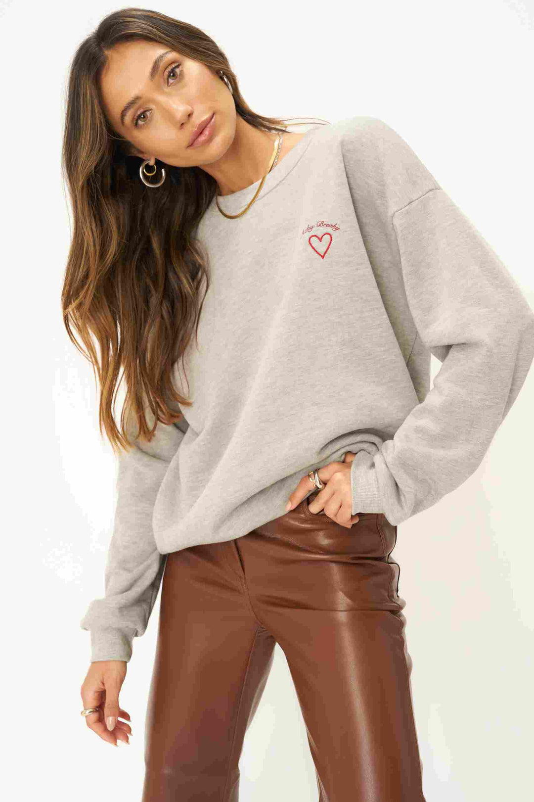 ACHY BREAKY EMBROIDERED SWEATSHIRT-HEATHER GREY - Kingfisher Road - Online Boutique