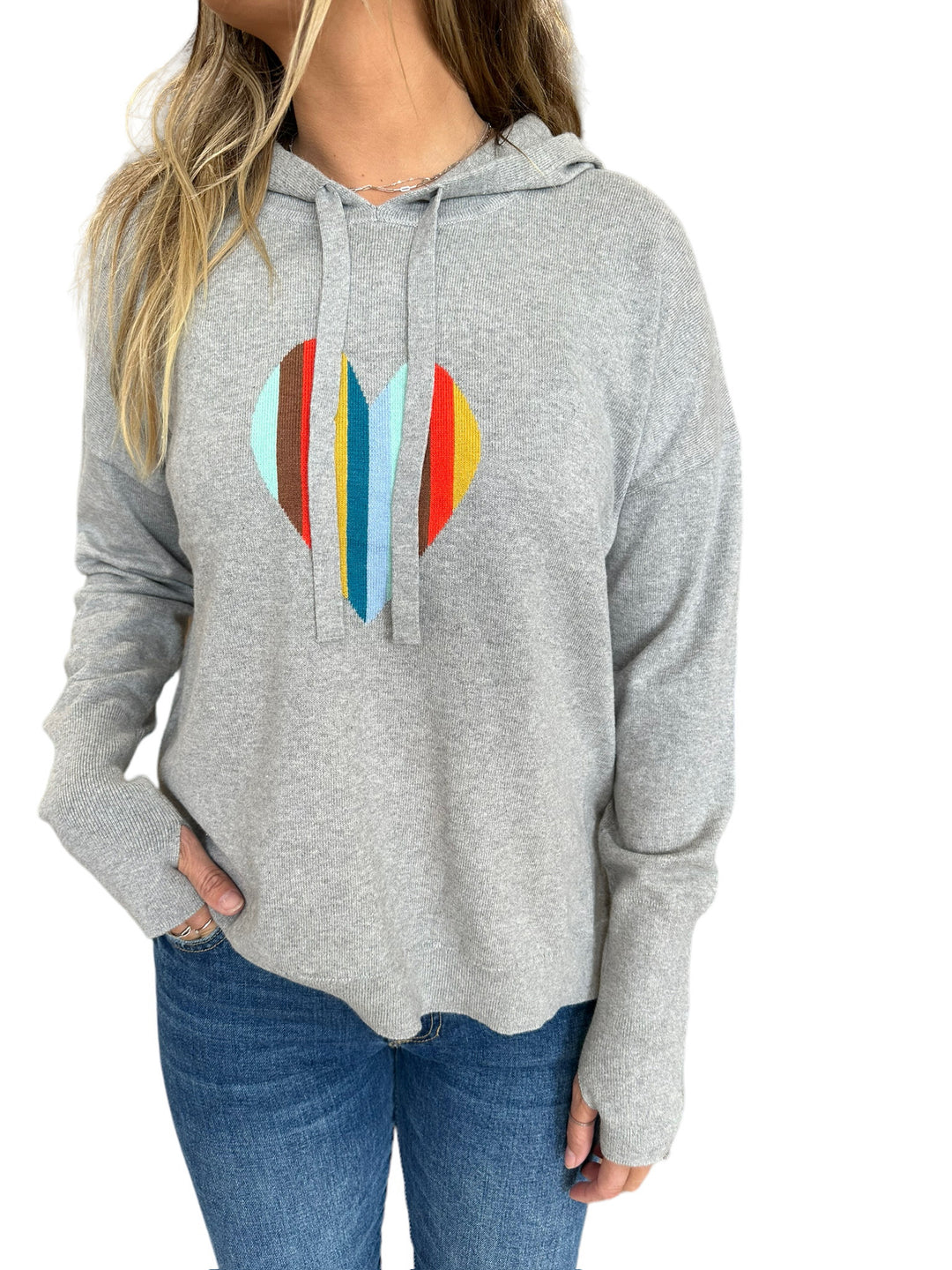 STRIPED HEART HOODIE - HEATHER - Kingfisher Road - Online Boutique