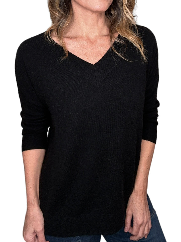 MARINA DOUBLE V SWEATER - BLACK - Kingfisher Road - Online Boutique