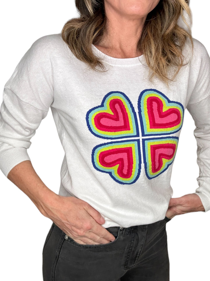 HEART CREW SWEATER-WHITE - Kingfisher Road - Online Boutique