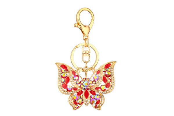RED BUTTERFLY RHINESTONE KEYCHAIN - Kingfisher Road - Online Boutique