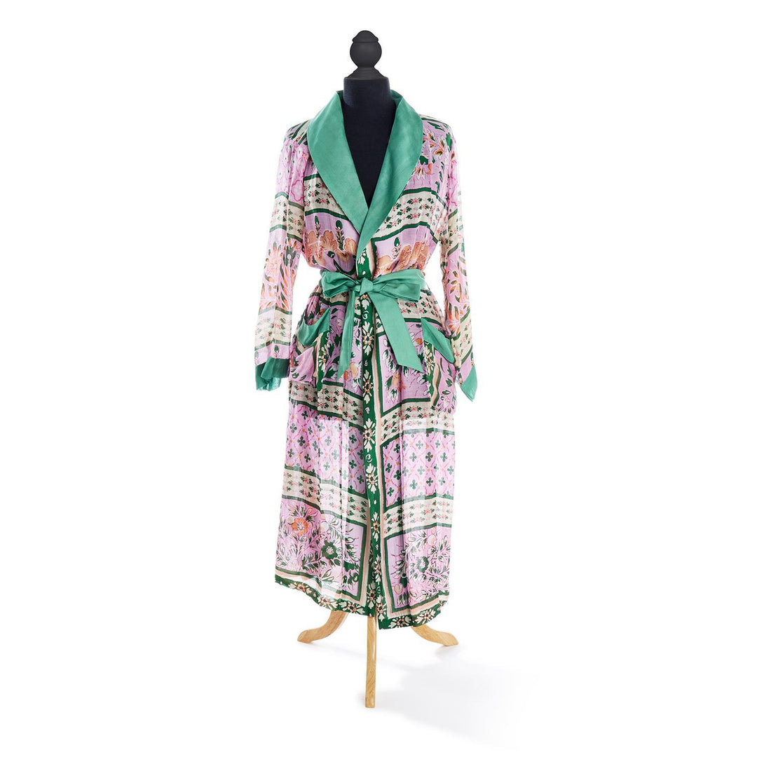 FOLK FLOWERS PINK ROBE GOWN WITH TIE - Kingfisher Road - Online Boutique