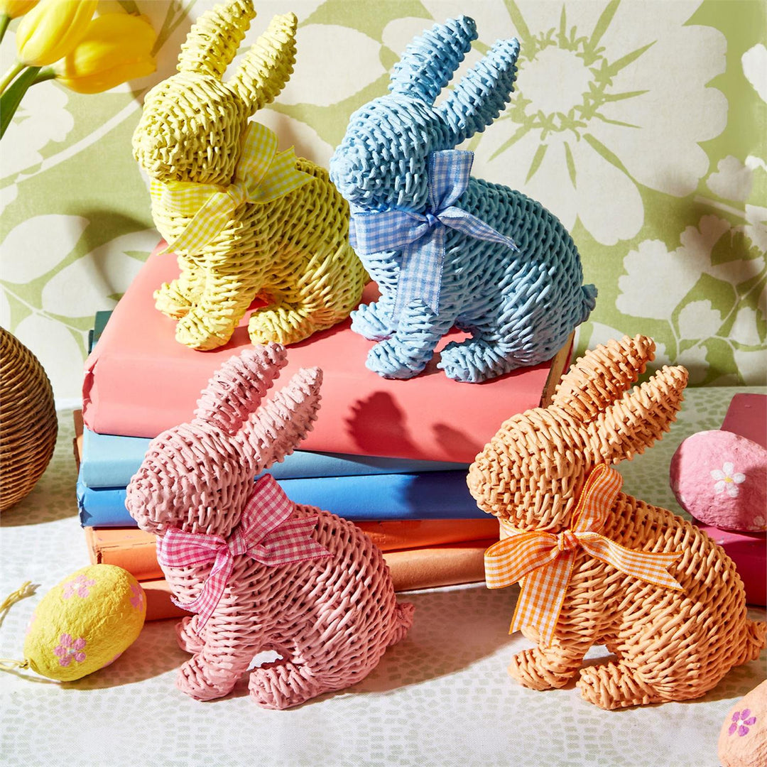 BASKET WEAVE PATTERN EASTER BUNNY WITH BOW - Kingfisher Road - Online Boutique
