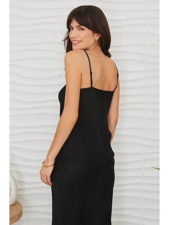 VISCOSE SILKY LACE CAMI-BLACK - Kingfisher Road - Online Boutique