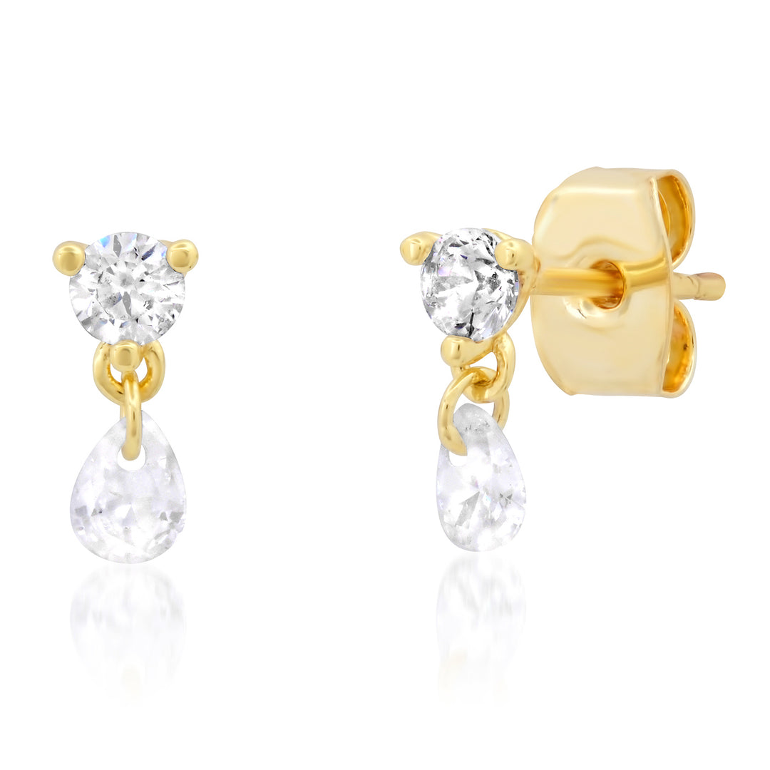 ROUND CZ STUD WITH FLOATING PEAR CZ DROP-GOLD - Kingfisher Road - Online Boutique
