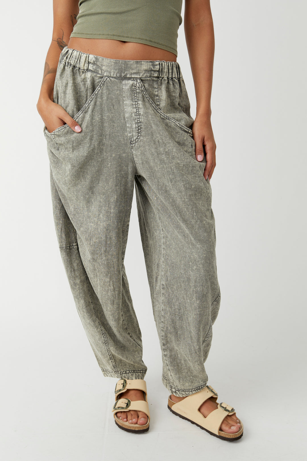 HIGH ROAD PULL ON BARREL PANT-DRIED BASIL - Kingfisher Road - Online Boutique
