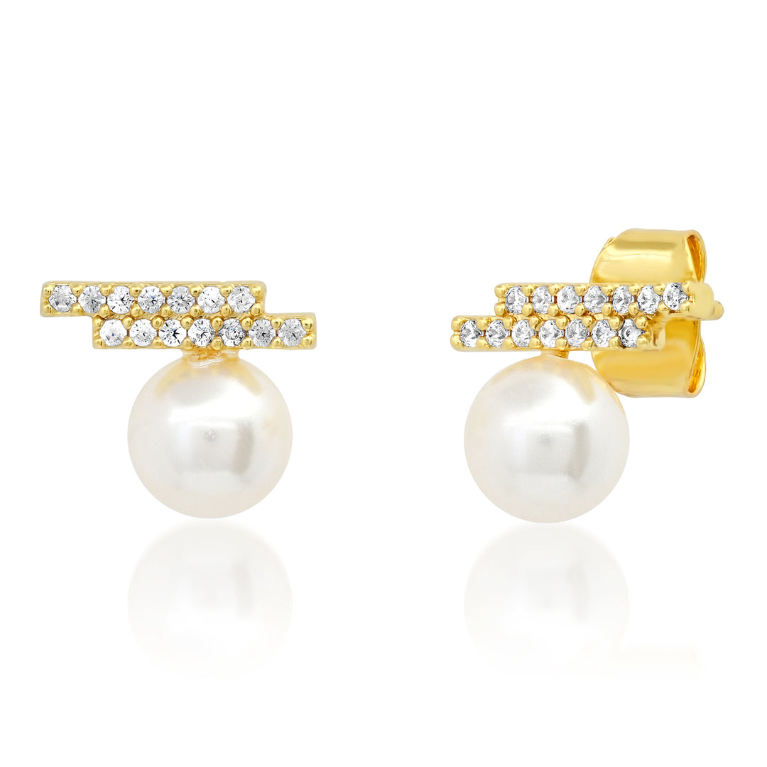 SWAROVSKI PEARL AND CZ MODERN STUD-GOLD - Kingfisher Road - Online Boutique