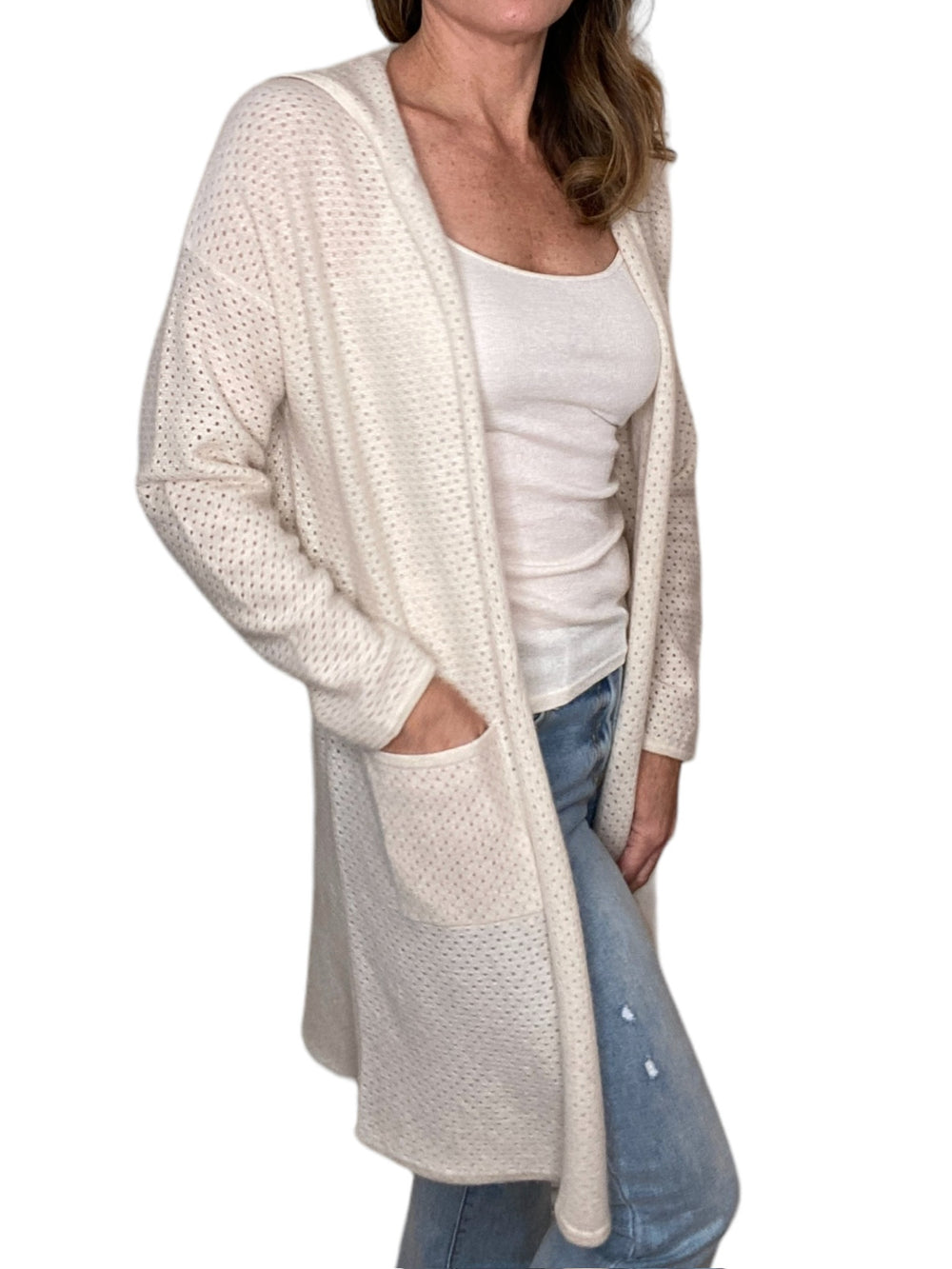 HOODED OPEN CARDIGAN-PARCHMENT - Kingfisher Road - Online Boutique