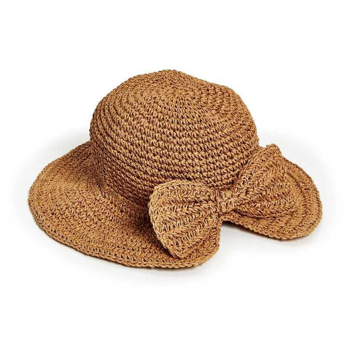PACKABLE RAFFIA CROCHET SUN HAT WITH BOW - Kingfisher Road - Online Boutique