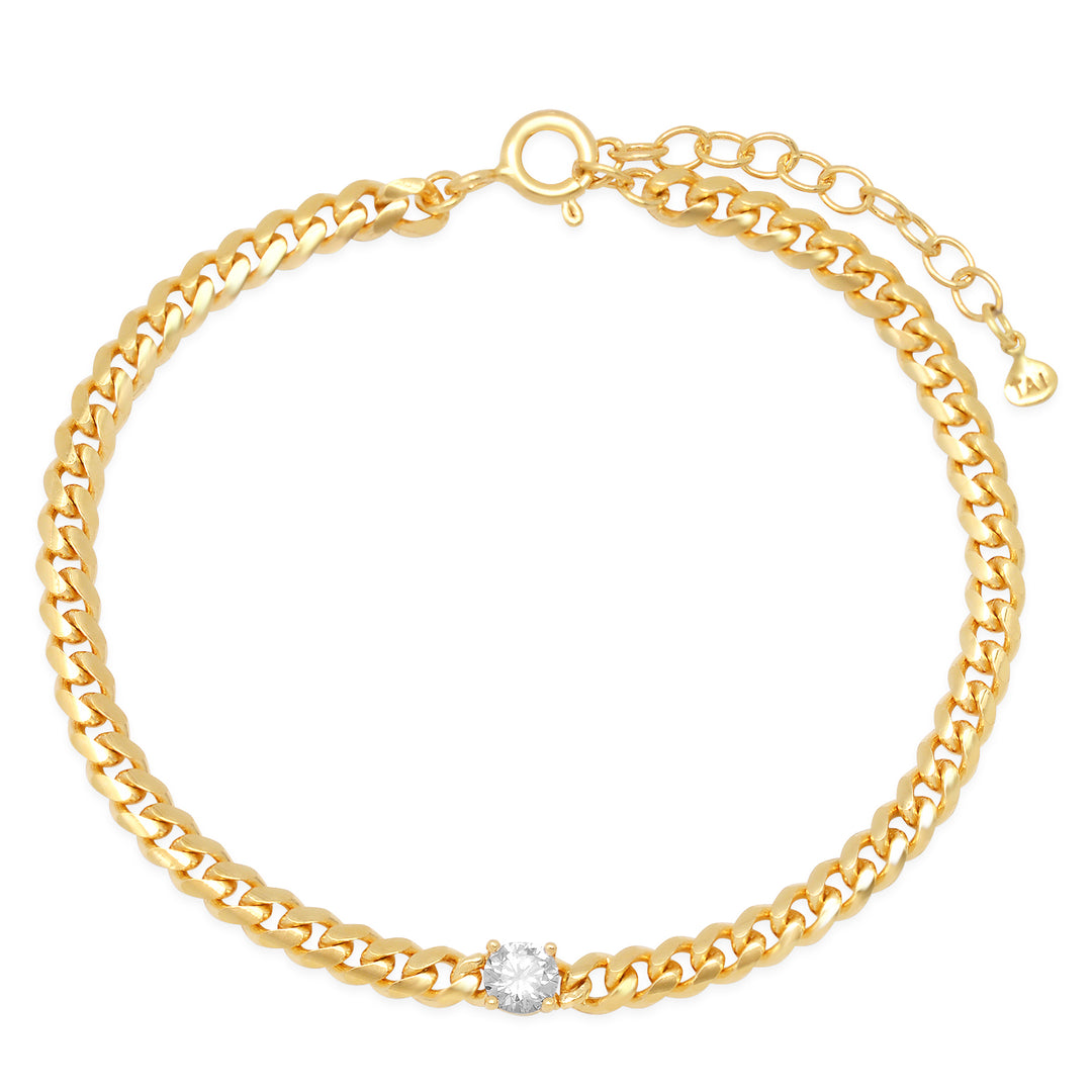 CURB CHAIN WITH SINGLE CZ STONE-GOLD - Kingfisher Road - Online Boutique