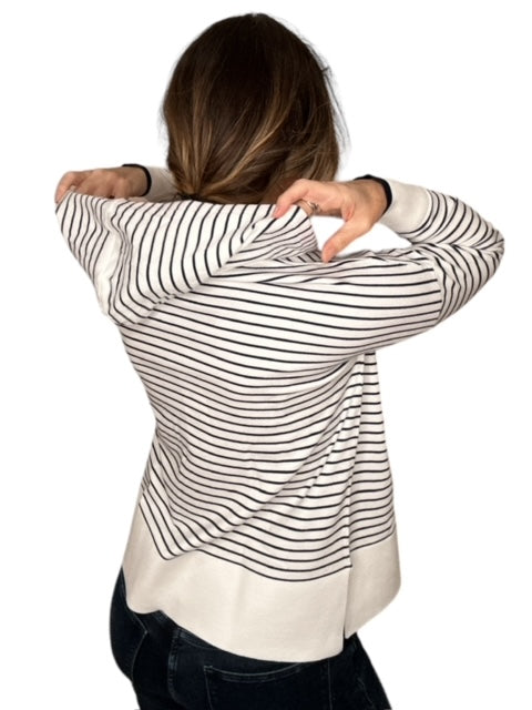 HOODIE STRIPED SWEATER-WHITE/NAVY - Kingfisher Road - Online Boutique
