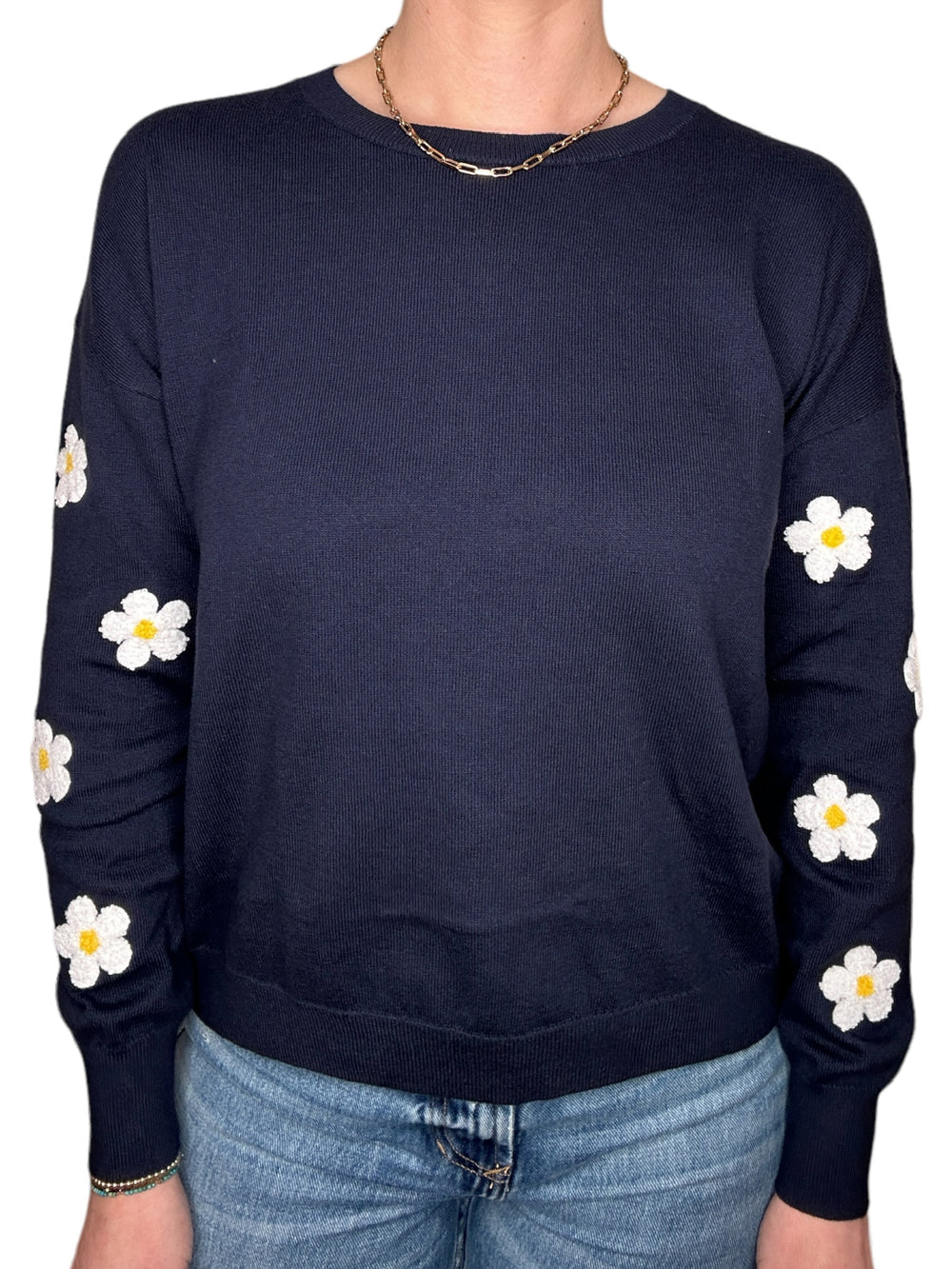 FLOWER SLEEVE SWEATER - NAVY - Kingfisher Road - Online Boutique
