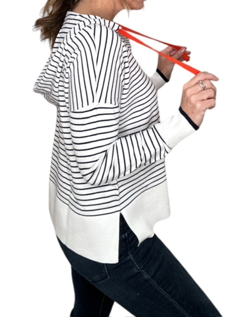 HOODIE STRIPED SWEATER-WHITE/NAVY - Kingfisher Road - Online Boutique
