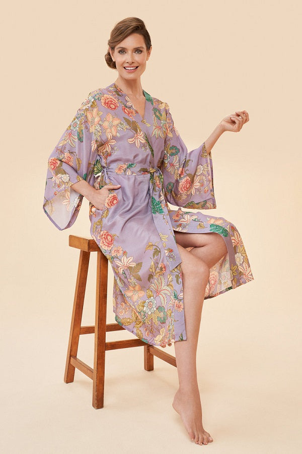 PRANCING TIGER KIMONO GOWN-LILAC - Kingfisher Road - Online Boutique