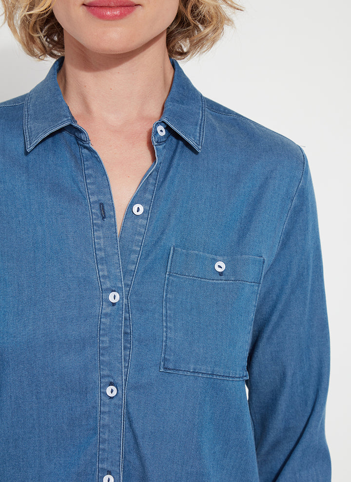 DREW STRETCH CHAMBRAY SHIRT-MID WASH - Kingfisher Road - Online Boutique