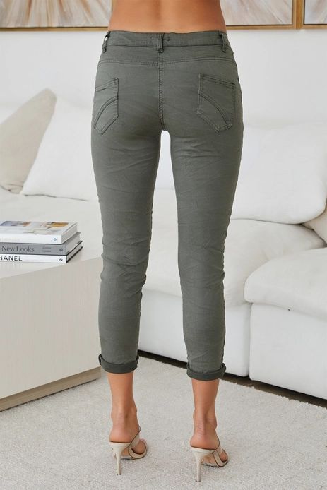 CRINKLE BUTTON FLY JOGGER-ARMY GREEN - Kingfisher Road - Online Boutique