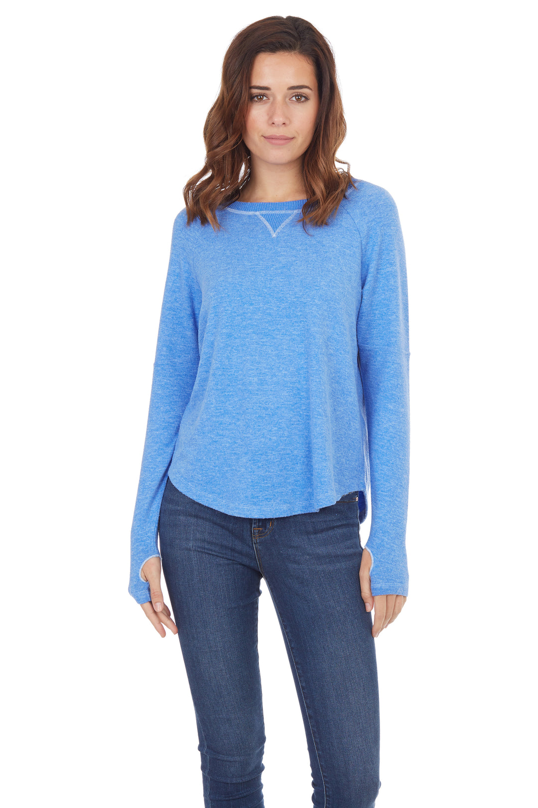 Aqua Heather Knit Top With Thumbhole - Kingfisher Road - Online Boutique
