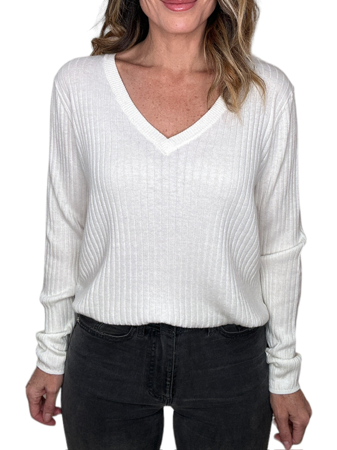 CSC ROX RIBBED SLIM V-WHITE - Kingfisher Road - Online Boutique