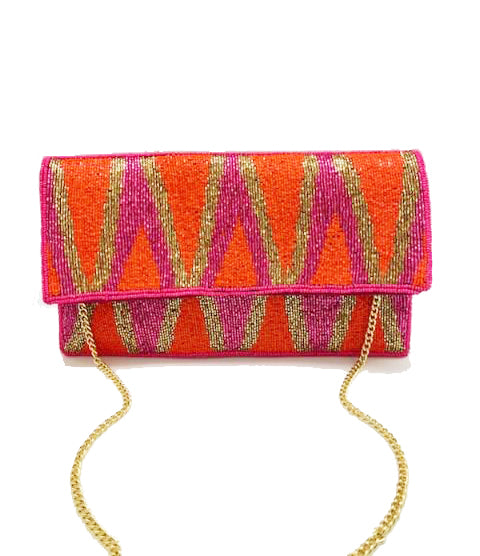 Geometric Black & Gold Beaded Clutch Bag