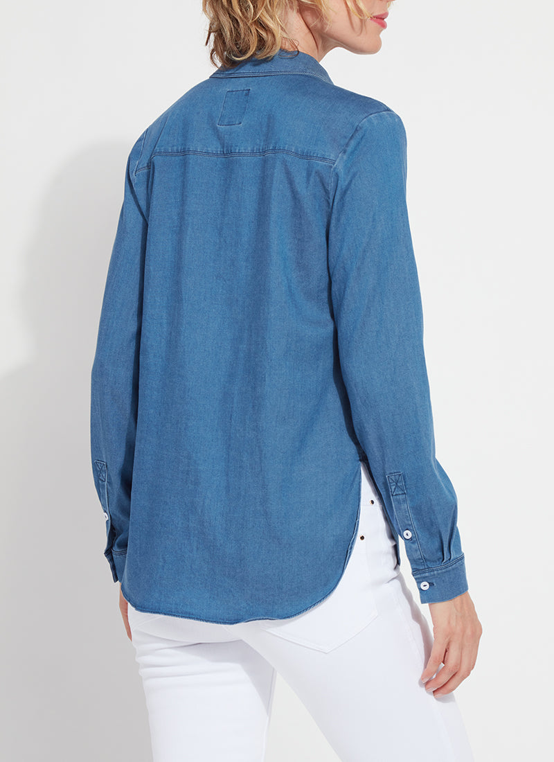 DREW STRETCH CHAMBRAY SHIRT-MID WASH - Kingfisher Road - Online Boutique