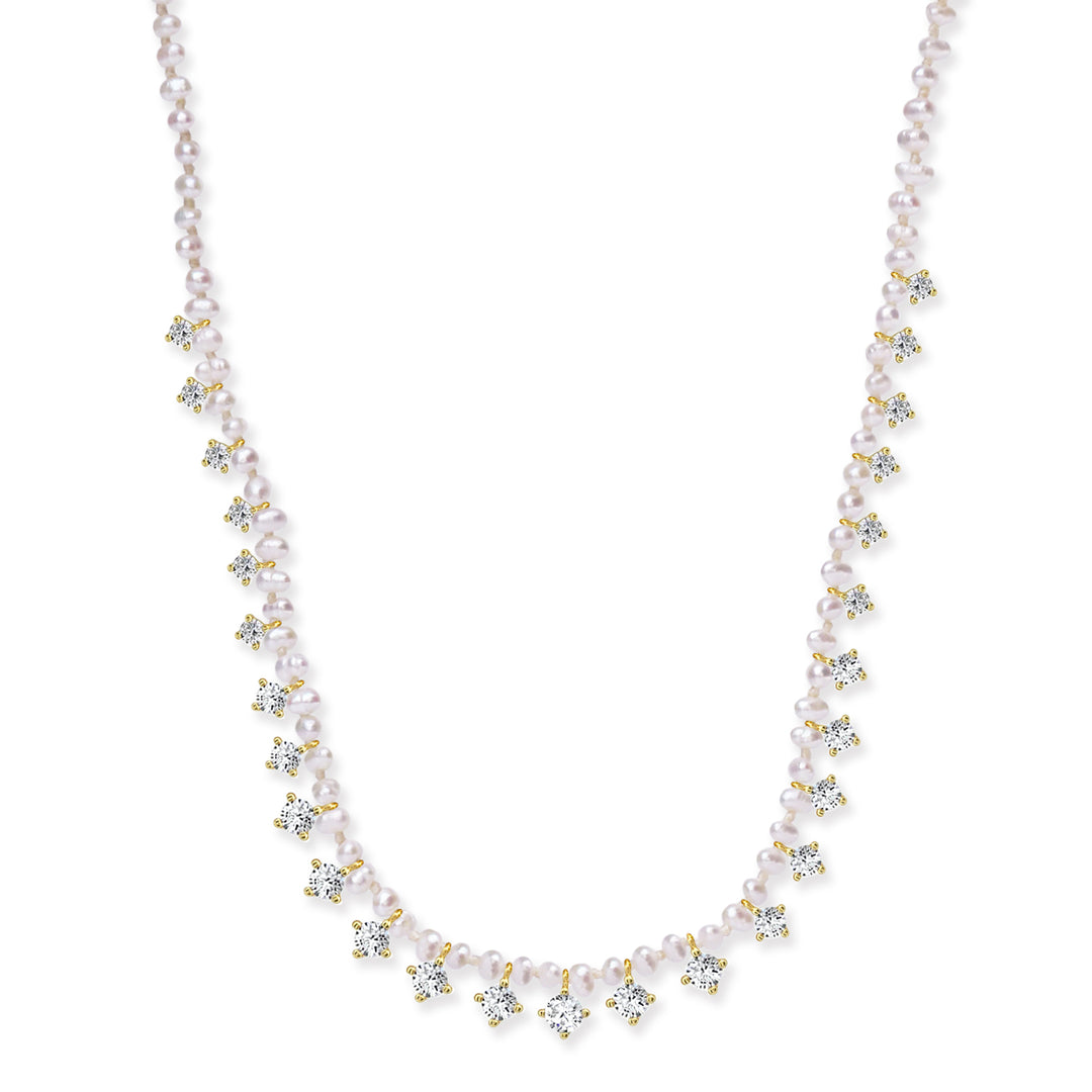PEARLS WITH CZ NECKLACE-GOLD - Kingfisher Road - Online Boutique