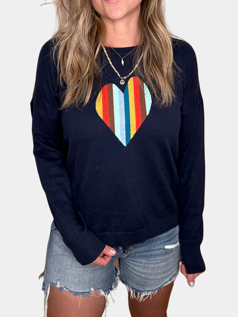 HEART STRIPED SWEATER - NAVY - Kingfisher Road - Online Boutique