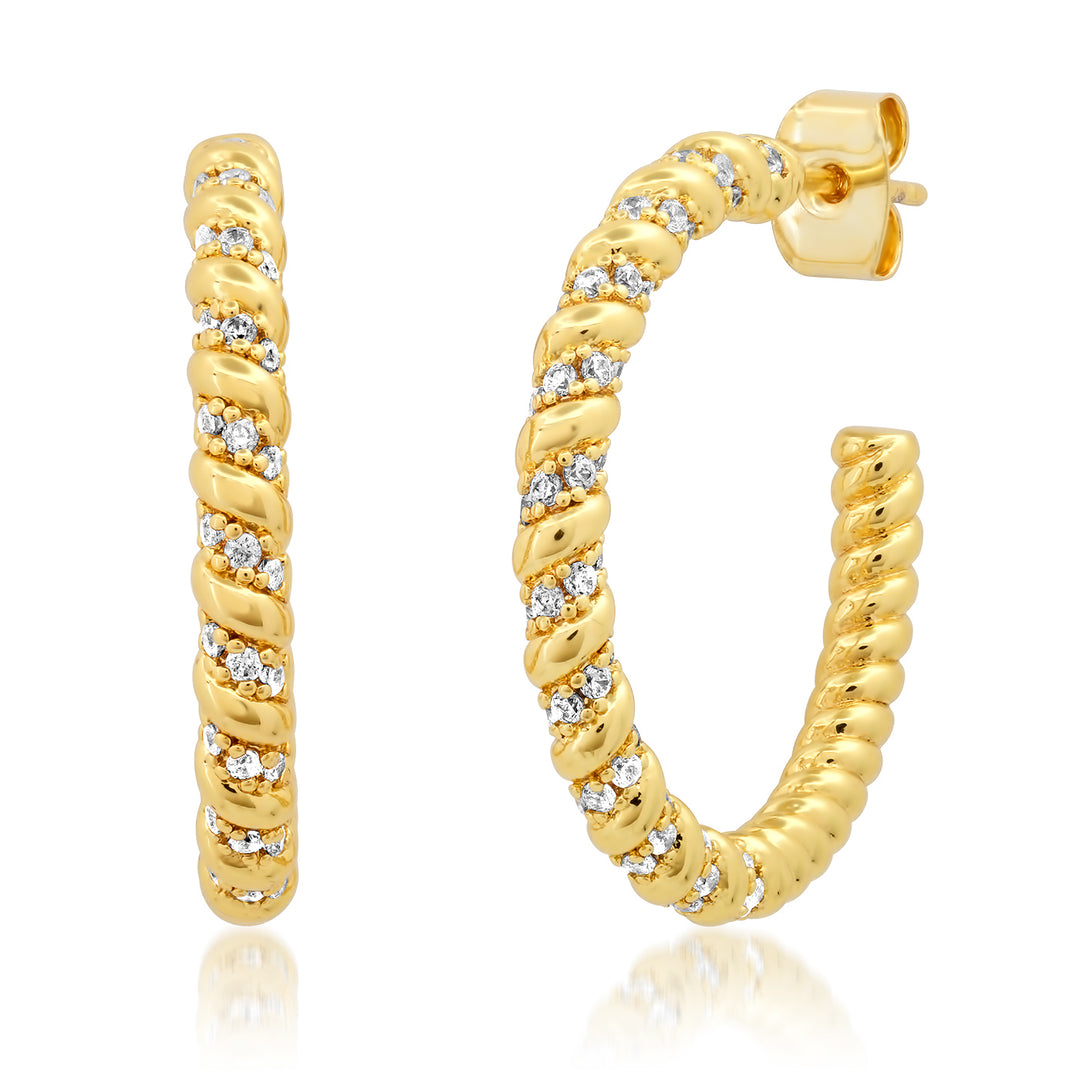 LARGE PAVE CZ TWIST HOOPS-GOLD - Kingfisher Road - Online Boutique
