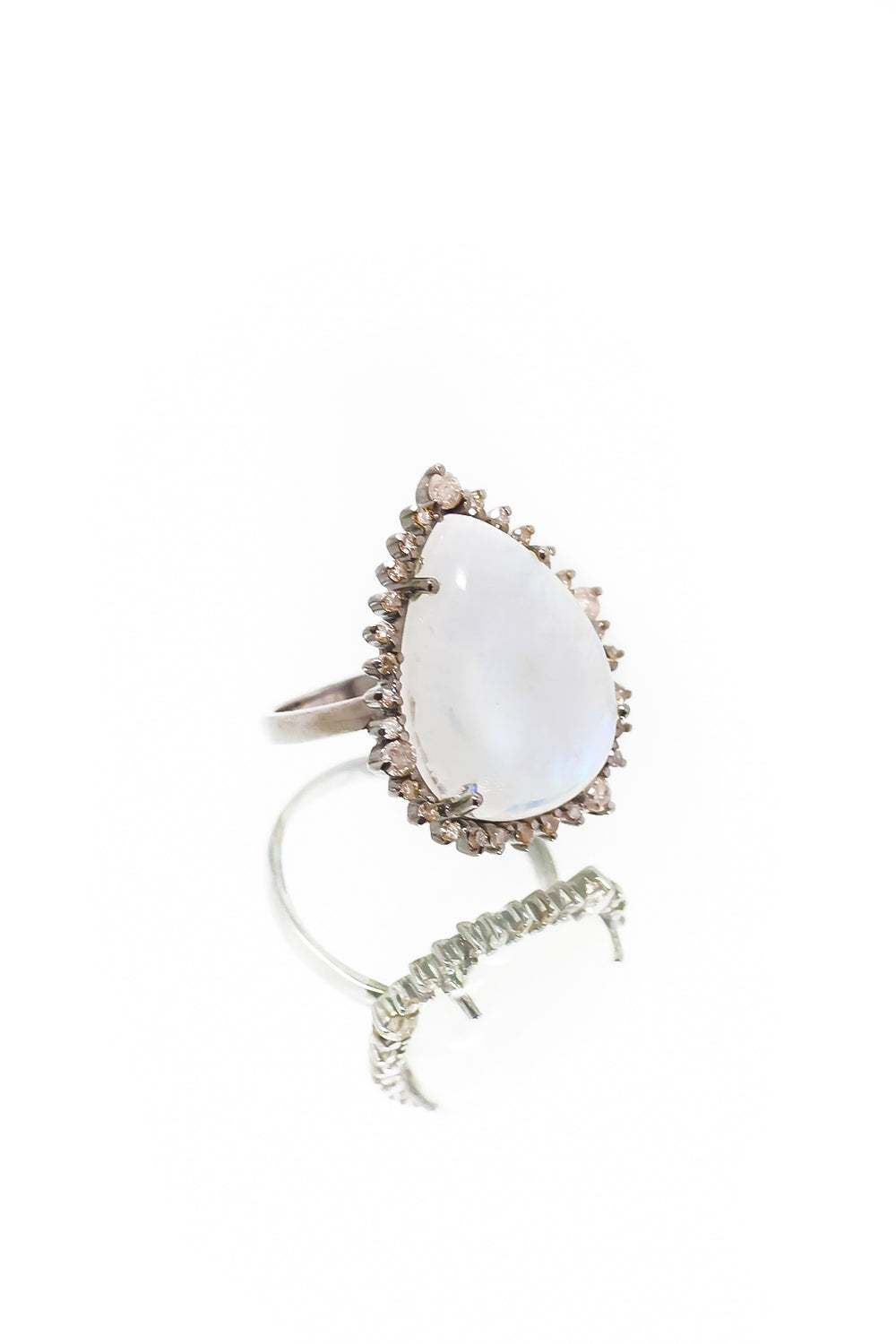 .30ct DIAMOND AND PEAR SHAPE  MOONSTONE RING - Kingfisher Road - Online Boutique